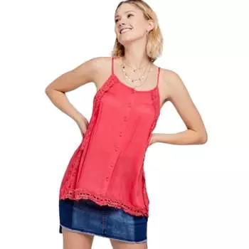 Бохо-топ с фестончатой кружевной отделкой, застежкой на пуговицы, однотонный, с тонким текстурированным разрезом по бокам, многослойный топ-майка FASHNZFAB, цвет coral