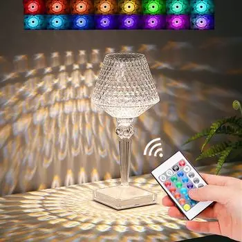 (Бокал для вина) Настольная лампа Crystal Diamond, 16 цветов, сенсорная лампа с зарядкой через USB, прикроватная лампа с пультом дистанционного управления, светодиодные настольные лампы с акриловыми балками ele eleoption