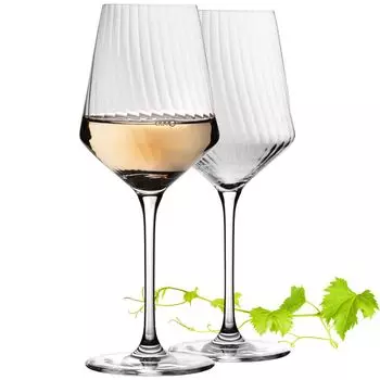 Бокалы для белого вина IMPERIAL 460мл "Лондон" набор из 2-х ребристых фужеров из хрустального стекла Бокалы для вина Рислинг IMPERIAL glass, прозрачный