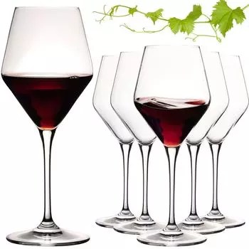 Бокалы для красного вина IMPERIAL, 375 мл, серия "Рим", набор из 6 бокалов для бордо из хрустального стекла, можно мыть в посудомоечной машине IMPERIAL glass, прозрачный