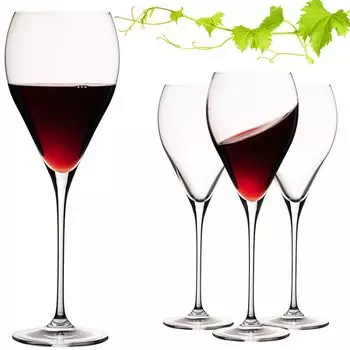 Бокалы для красного вина IMPERIAL высокие каплевидные, 520 мл, набор "Париж" из 4 фужеров из хрусталя, можно мыть в посудомоечной машине IMPERIAL glass, прозрачный