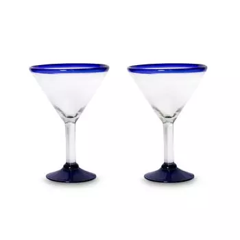 Бокалы для мартини оригинальные мексиканские 2 шт. 400мл, традиционные, выдувные, с синей оправой Glasmanufaktur