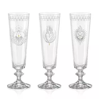 Бокалы для шампанского Bella Nitro хрустальный бокал с выгравированным сердцем, золотой слезой, двумя выгравированными частями, набор из 6 шт., 205 мл Bohemia Crystalex