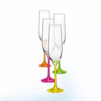 Бокалы для шампанского Bohemia Neon, хрустальные бокалы для шампанского, 190 мл, разноцветные, набор из 4 шт