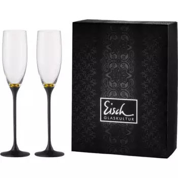 Бокалы для шампанского Eisch "Champagne Exclusive", (набор, 2 шт.), покрытие настоящим золотом, частичная отделка под камень, 180 мл, 2 шт, золотой/черный