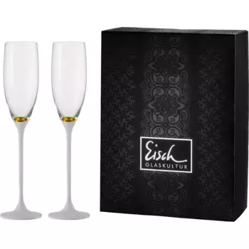 Бокалы для шампанского Eisch "Champagne Exclusive", (набор, 2 шт.), покрытие настоящим золотом, частичная отделка под камень, 180 мл, 2 шт, золотой/белый