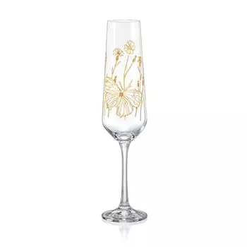 Бокалы для шампанского Wild Flowers хрустальный бокал с золотой гравировкой бабочка 200 мл набор из 6 шт Crystalex