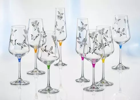 Бокалы для вина Bohemia Crystal, Model Butterfly, разноцветные, 350 мл, набор из 6 шт Crystalex