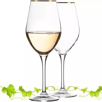 Бокалы для вина IMPERIAL с золотой оправой, 300 мл, набор из 2 универсальных фужеров из хрустального стекла Бокал для белого вина Бокал для красного вина IMPERIAL glass, прозрачный