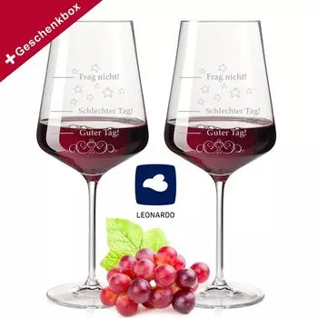 Бокалы для вина Леонардо Пуччини - Плохой день, Хороший день - Не спрашивайте! - Два стакана 750мл - Подарок на день рождения - Прикол Gravurzeile