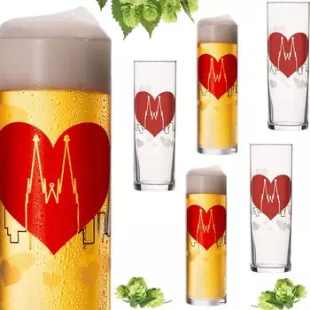 Бокалы IMPERIAL Klsch с изображением линии горизонта Кельнского собора, 200 мл (макс. 240 мл), набор из 6 стеклянных палочек Klsch, пивные бокалы 0,2 л IMPERIAL glass, прозрачный