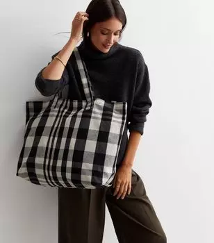 Большая большая сумка из плотной ткани черного цвета в клетку New Look, черный