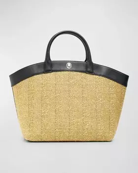 Большая большая сумка Tondo из рафии и кожи Savette, цвет Black