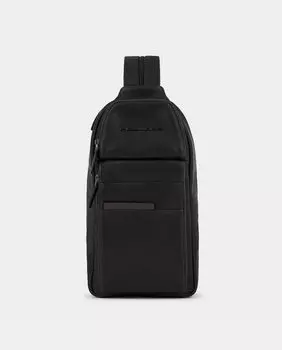 Большая черная кожаная сумка через плечо на молнии Piquadro, черный