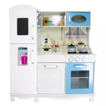 Большая деревянная детская кухня Littlefoodies Min-Blue, холодильник и духовка 4iQ Group