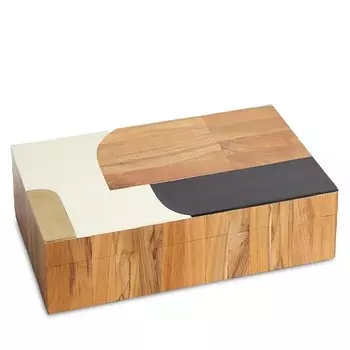 Большая деревянная шкатулка Global Views черного цвета и цвета слоновой кости с инкрустацией, черный