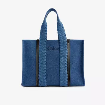 Большая джинсовая сумка-тоут Woody Chloe, цвет denim