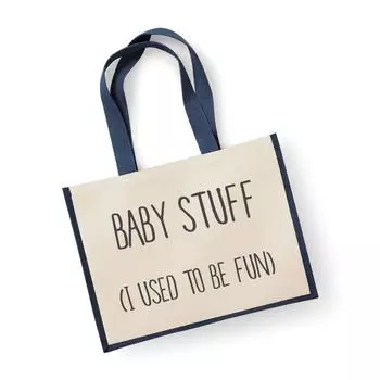 Большая джутовая сумка Baby Stuff I Used To Be Fun Темно-синяя детская сумка 60 SECOND MAKEOVER, синий