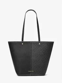 Большая фирменная сумка-тоут Flora с логотипом и кожаной отделкой Michael Kors, черный