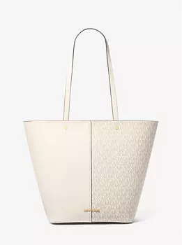 Большая фирменная сумка-тоут Flora с логотипом и кожаной отделкой Michael Kors, мультиколор