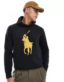 Большая флисовая толстовка с капюшоном золотого цвета черного цвета Polo Ralph Lauren