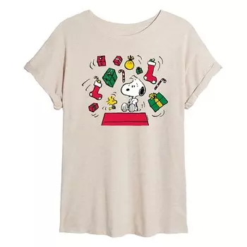 Большая футболка для детей Peanuts Snoopy & Woodstock Christmas Presents Licensed Character, бежевый