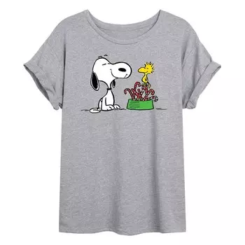 Большая футболка для юниоров Peanuts Snoopy & Woodstock Candy Canes Licensed Character, цвет Heather Gray