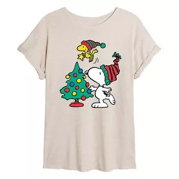 Большая футболка «Рождественская елка» для детей Peanuts Snoopy & Woodstock Licensed Character, бежевый