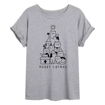 Большая футболка с рисунком Merry Catmas Tree для юниоров Licensed Character, серый