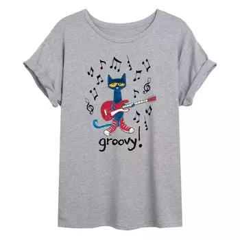 Большая футболка с рисунком Pete The Cat Guitar "Groovy" для юниоров Licensed Character