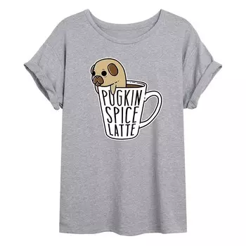 Большая футболка с рисунком Pugkin Spice Latte для юниоров Licensed Character, серый