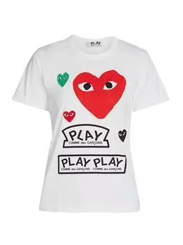 Большая футболка с сердечками Comme des Garons PLAY, белый