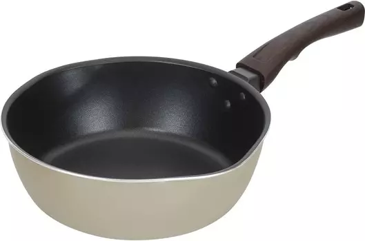 Большая глубокая сковорода Dia-Ecru RB-2670, 9,4 дюйма (24 см), совместима с индукционной печью, газ, без ПФОК, обработка фторсодержащей смолой WAHEI FREIZ, Beige