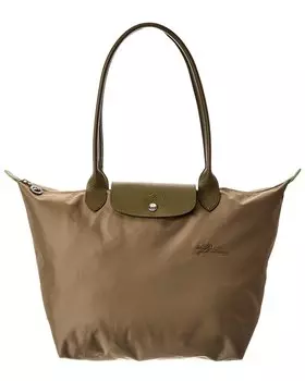 Большая холщовая сумка Longchamp Le Pliage Green с длинной ручкой
