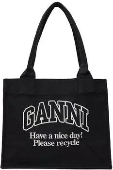 Большая холщовая сумка с черным контрастным логотипом GANNI