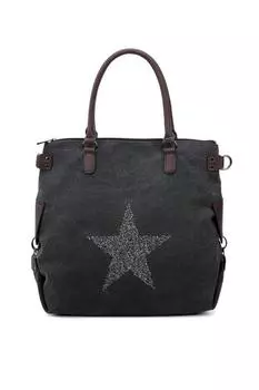 Большая холщовая сумка-тоут со звездами Fontanella Fashion, черный