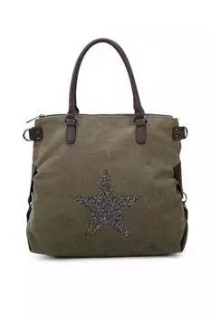 Большая холщовая сумка-тоут со звездами Fontanella Fashion, зеленый