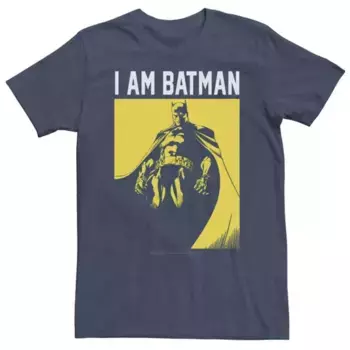 Большая и высокая футболка с постером DC Comics Batman "Я — Бэтмен" в желтых тонах Licensed Character, синий