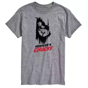 Большая и высокая футболка с принтом "Чакки" Here's Chucky Licensed Character, серый