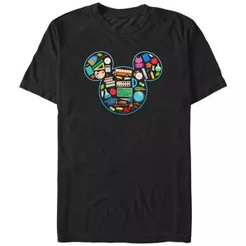 Большая и высокая футболка с рисунком Disney's Mickey Mouse School Supplies Icons, черный