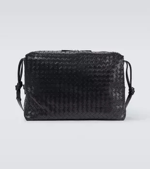 Большая кожаная дорожная сумка Loop Intrecciato Bottega Veneta, цвет black silver