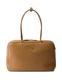 Большая кожаная сумка через плечо Prada, коричневый