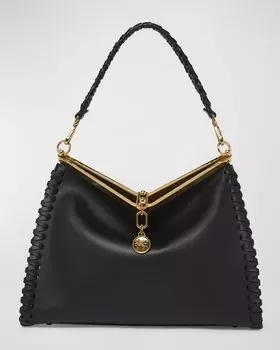 Большая кожаная сумка через плечо Vela Etro, цвет Black