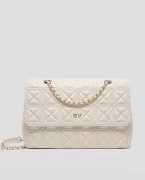 Большая кожаная сумка через плечо в форме конверта цвета экрю Roberto Verino