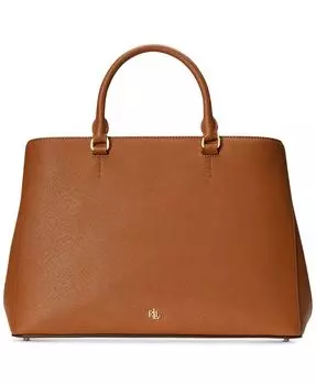 Большая кожаная сумка-портфель Hanna Crosshatch Lauren Ralph Lauren, коричневый
