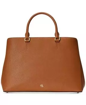 Большая кожаная сумка-портфель Hanna Crosshatch Lauren Ralph Lauren, коричневый