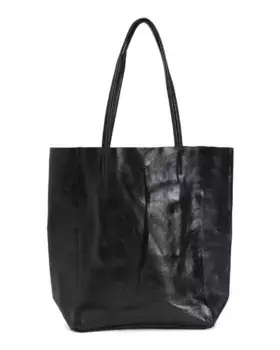 Большая кожаная сумка-шоппер без подкладки Made In Italy из ламинато Marlon, цвет Nero