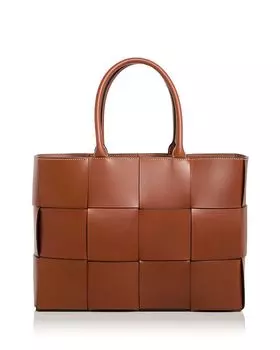 Большая кожаная сумка-тоут Arco Intreccio Bottega Veneta, коричневый/бежевый