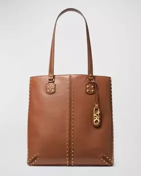 Большая кожаная сумка-тоут Astor с заклепками MICHAEL Michael Kors, цвет Luggage