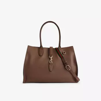 Большая кожаная сумка-тоут Jackie с застежкой-крючком Gucci, коричневый